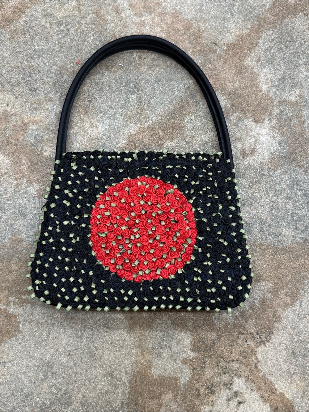 Julie Feldman Shoulder Bag with Red Rosette Center
